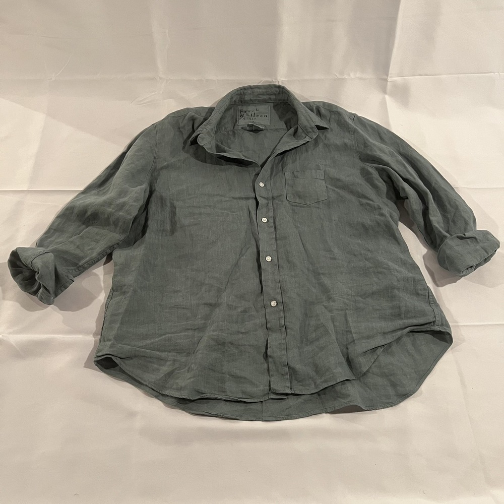 FRANK & EILEEN 'Teal' EILEEN RELAXED LINEN BUTTON UP LONG SLEEVED SHIRT Sz Large